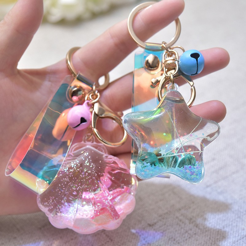 Creative acrylic oil five-pointed star Keychain Car schoolbag couple small gift keychain pendant wholesale
