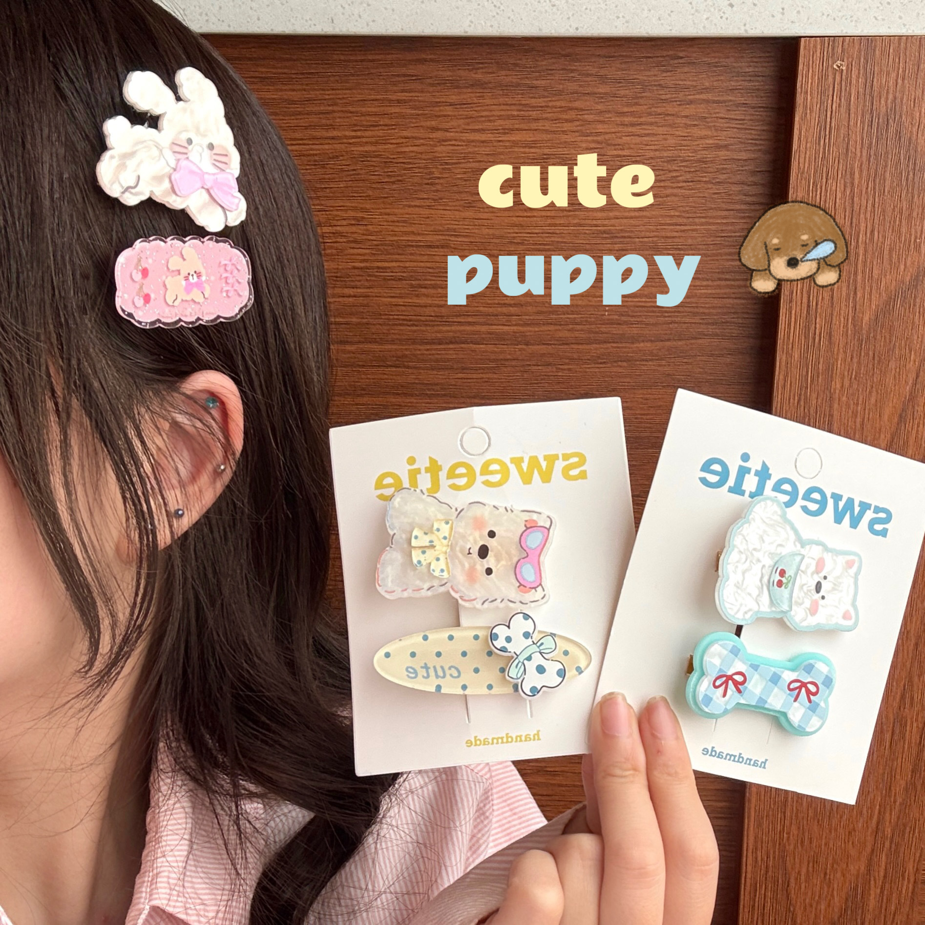 Creative Cute Cartoon Cute Pet Combination Duckbill Hairpin Sweet Girl Heart Bangs Hairpin Hair Accessories All-match Broken Hairpin