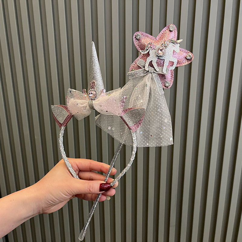 Children's Hair Accessories Girls Unicorn Hairband Bow Wig Headwear Princess Fairy Stick Girls' Accessories Hairpin