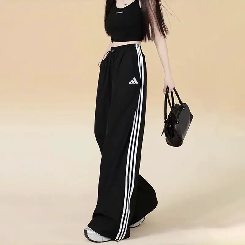 Adidas Woven pants Women's 2025 Summer New arrival Sweatpants Loose Three Stripes Straight-leg Pants Je1306