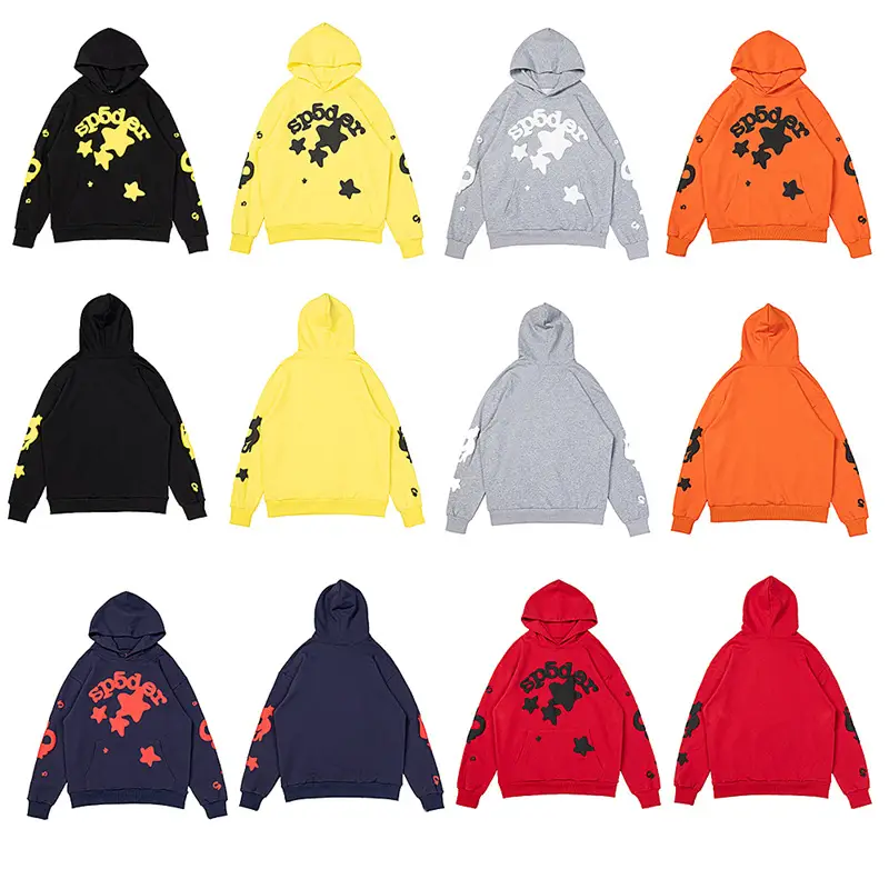 2024 American new Sp5der 555555 spider network foam printing hooded sweater men and women couples with winter