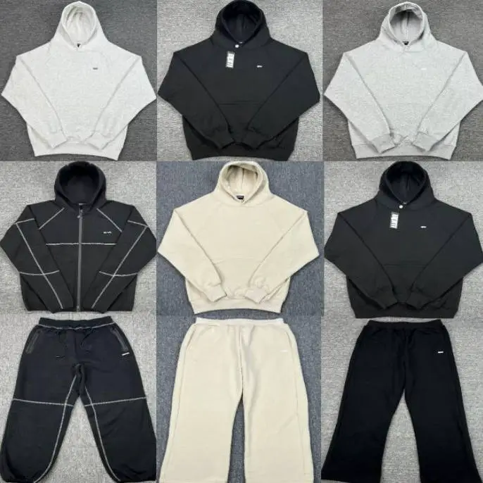 Meichao 6Pm Small Logo Embroidery Simple Sports Casual Suit Autumn and Winter Fleece-Lined Hooded Sweatshirt Loose Straight-Leg Pants