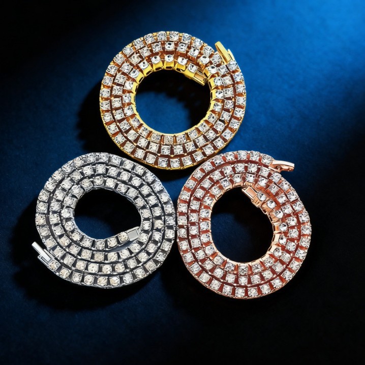 3 4 5mm Tennis Necklace Inlaid with High-End Jewelry, Alloy Jewelry Chain for Men and Women, Long Necklace with Pony Design