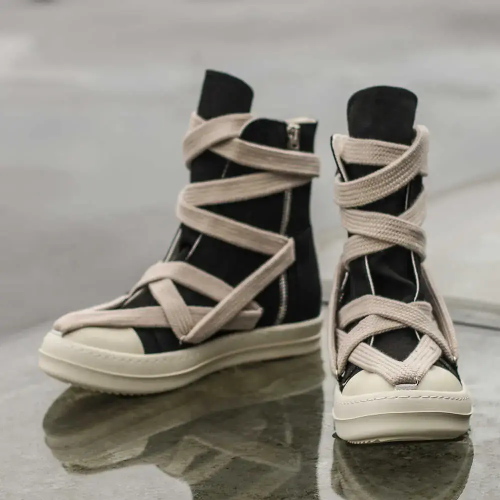 2024Ss New arrival Ro Canvas Shoes High-Top Shoes for Men with Thick Shoelaces Five-Pointed Star Niche Heightening Thick Sole Casual Sneakers for Women