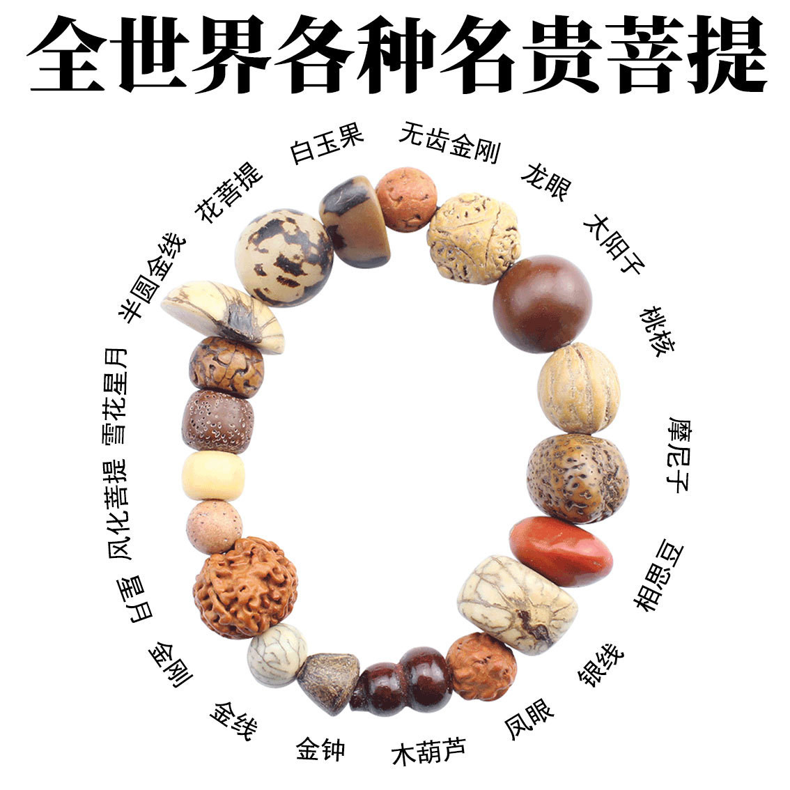 Factory wholesale creative 18 Bodhi bracelet original seed 18 seed beads bracelet King Kong star Moon longan Bodhi root
