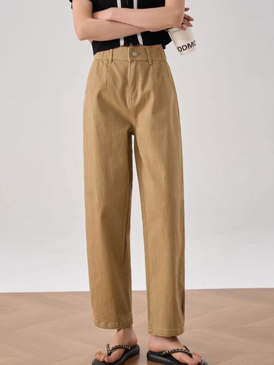 [Customized] Official Website Picture Retro High Waist Slimming Khaki Casual Trousers Women New All-Matching Wholesale