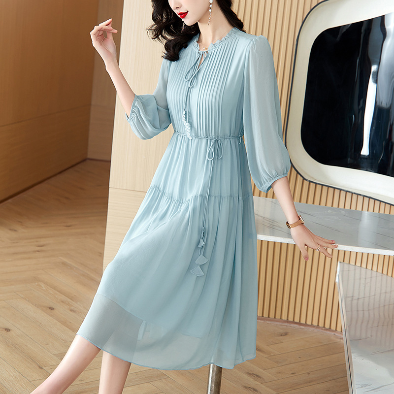 Brand Silk Dress for Women 2025 Summer New Fashion Elegant Slim Mulberry Silk Long Dress Dropshipping