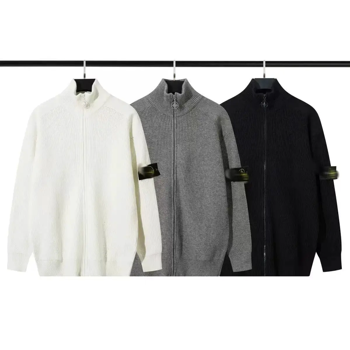 Zippered stand-up collar knit sweater
