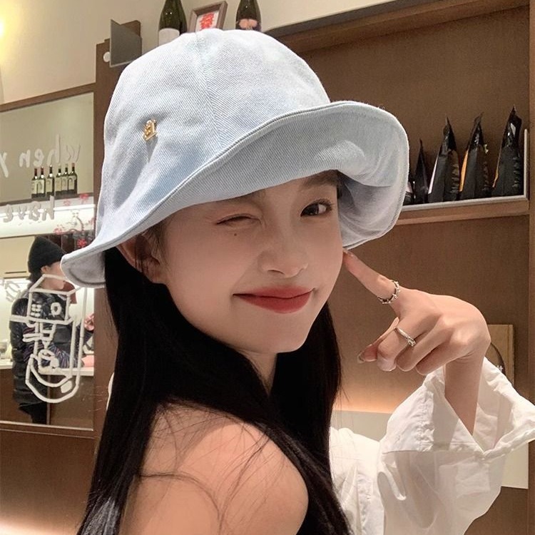 Sweet Spring and Summer 2024 New Arrival Denim Fisherman Hat Cute Big Cornice Breathable Anti-UV Sunshade Hat