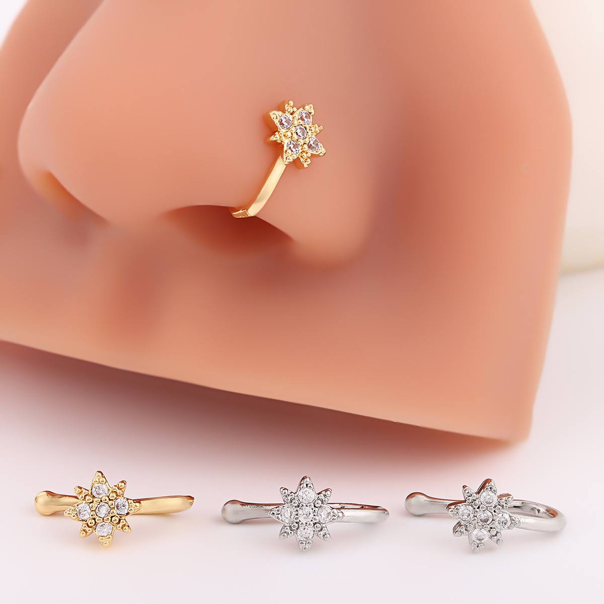 Cross-Border European and American Personalized Fashion Nose Ring Simple Star U-Shaped Zircon Nose Clip Trendy Non-Pierced Nose Nail Jewelry
