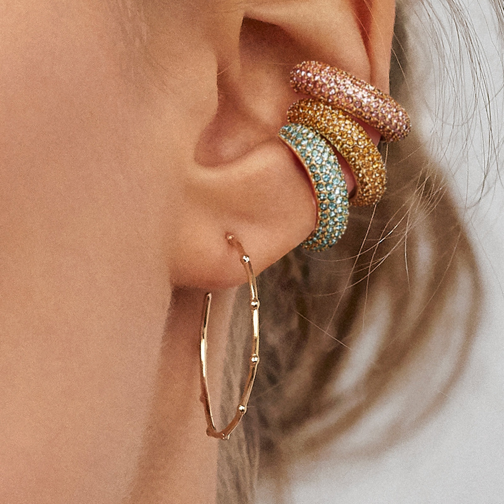 C-Shaped Ear Cuff Y2K Micro-Encrusted Colorful Non-Pierced Ear Clip Exaggerated Earrings Fashion European and American Cross-Border Ear Jewelry