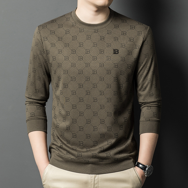 High-End Printed Long-Sleeved Sweatshirt for Men, Round Neck, Long-Sleeved Autumn and Winter New Trendy Fashion, Skin-Friendly, Super Soft and Versatile Sweatshirt for Men