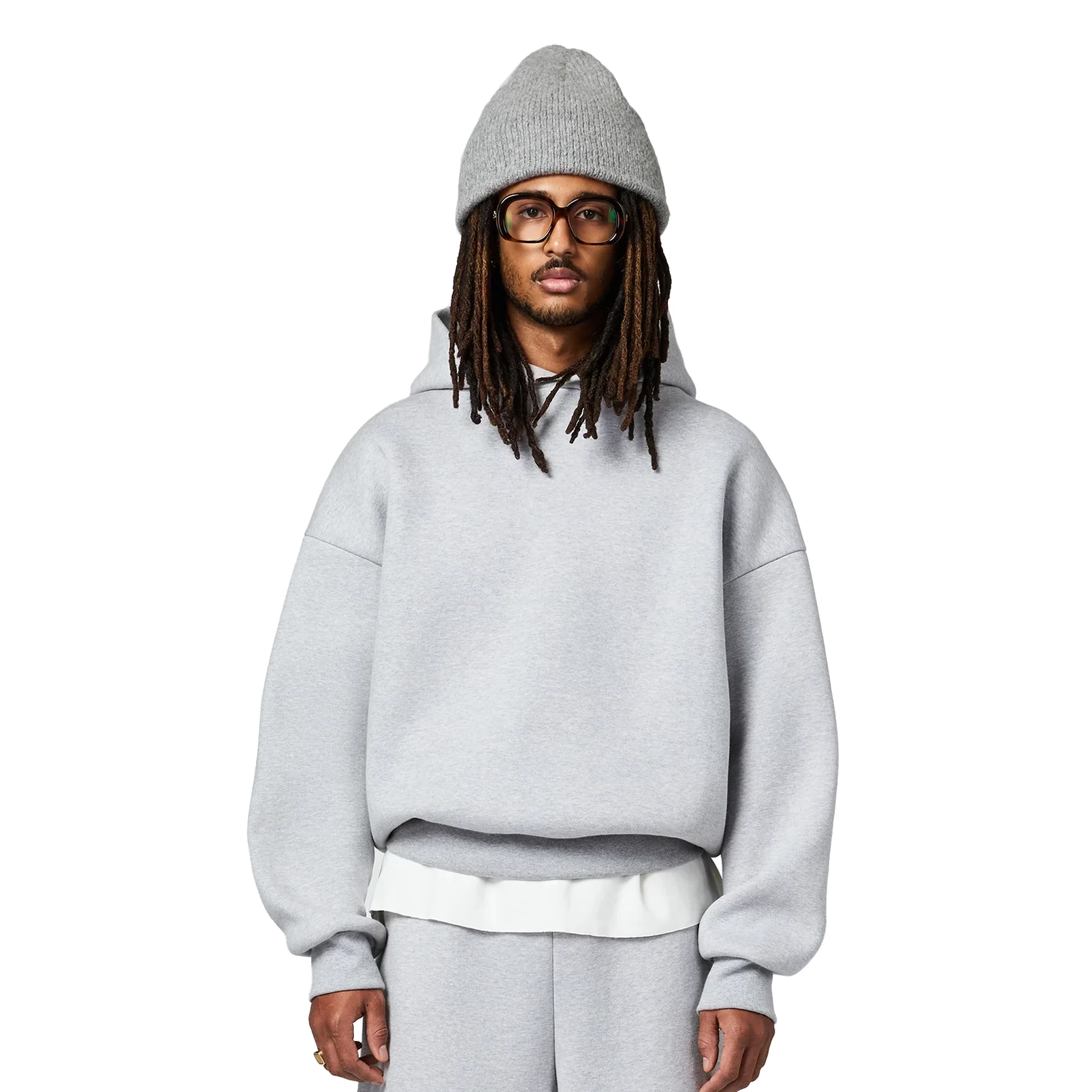 BlankMap Heavy Weight 700g Short Width Boxy Space Cotton Loose Air Layer Cleanfit Hoodie Set
