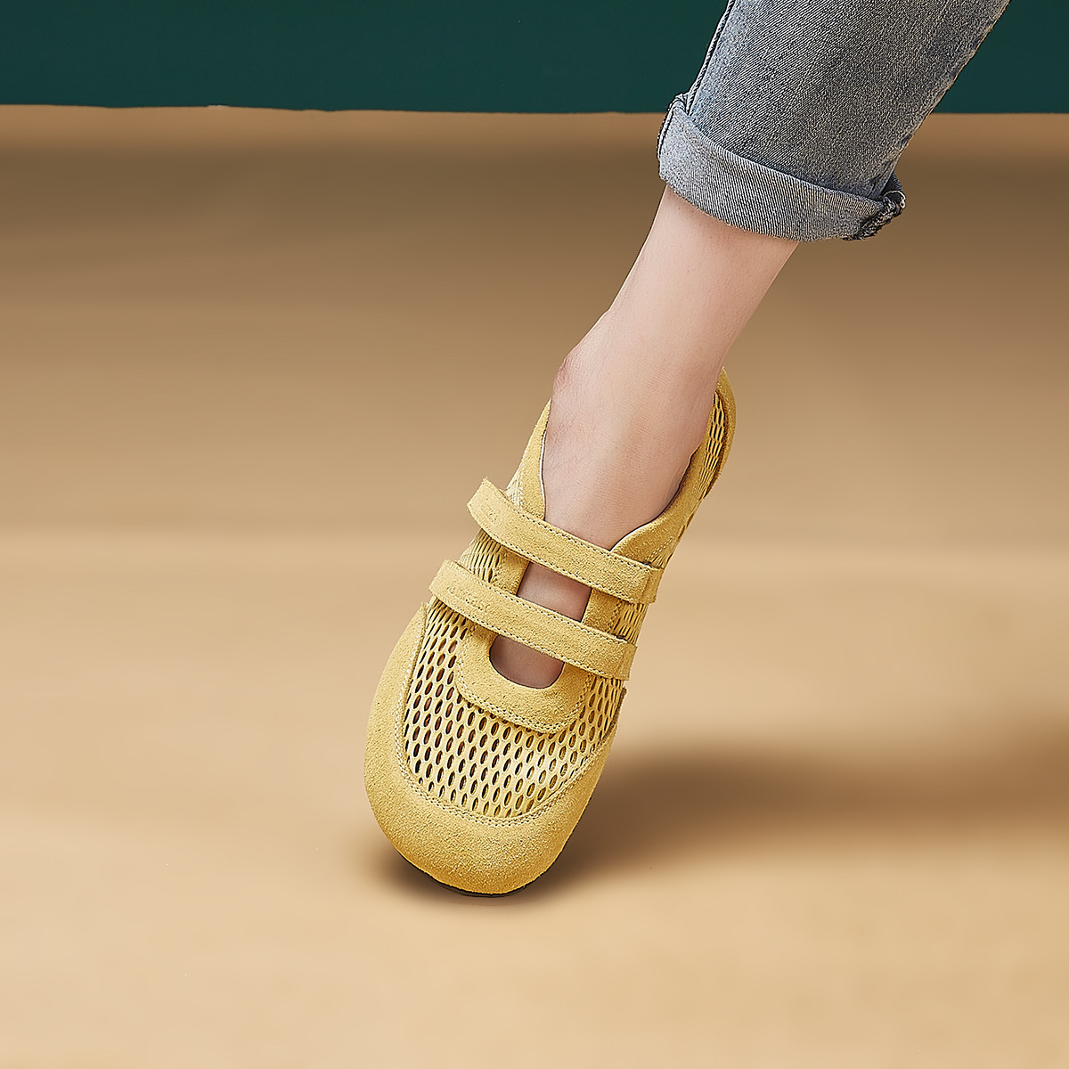 Flat-Soled Sports Mary Jane Shoes 2025 New Velcro Casual Shoes Korean Style Ballet Dance Shoes Suede Shoes
