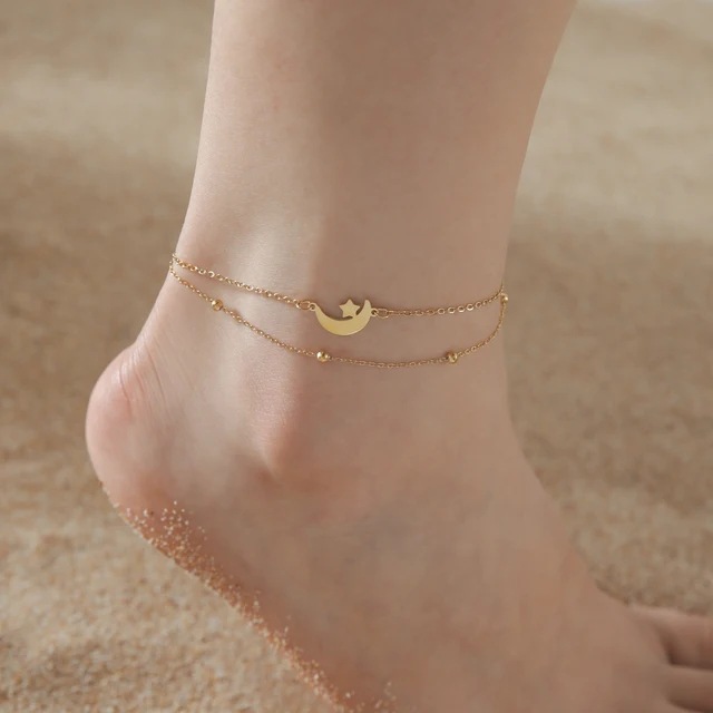 Bohemian Anklet Anklet Women's Star Moon Pendant Pendant Stainless Steel Anklet Barefoot Summer Beach Foot