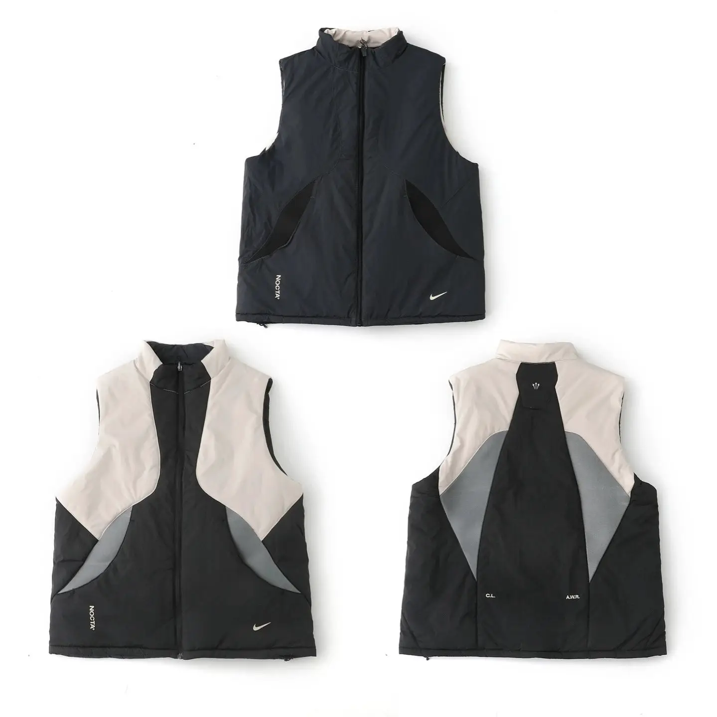 双面穿棉服机能马甲黑色灰色拼接男女款N