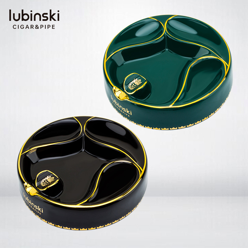 LUBINSKI cigar pipe ashtray round tracing gold multi-function large capacity ceramic ashtray LUBINSKI