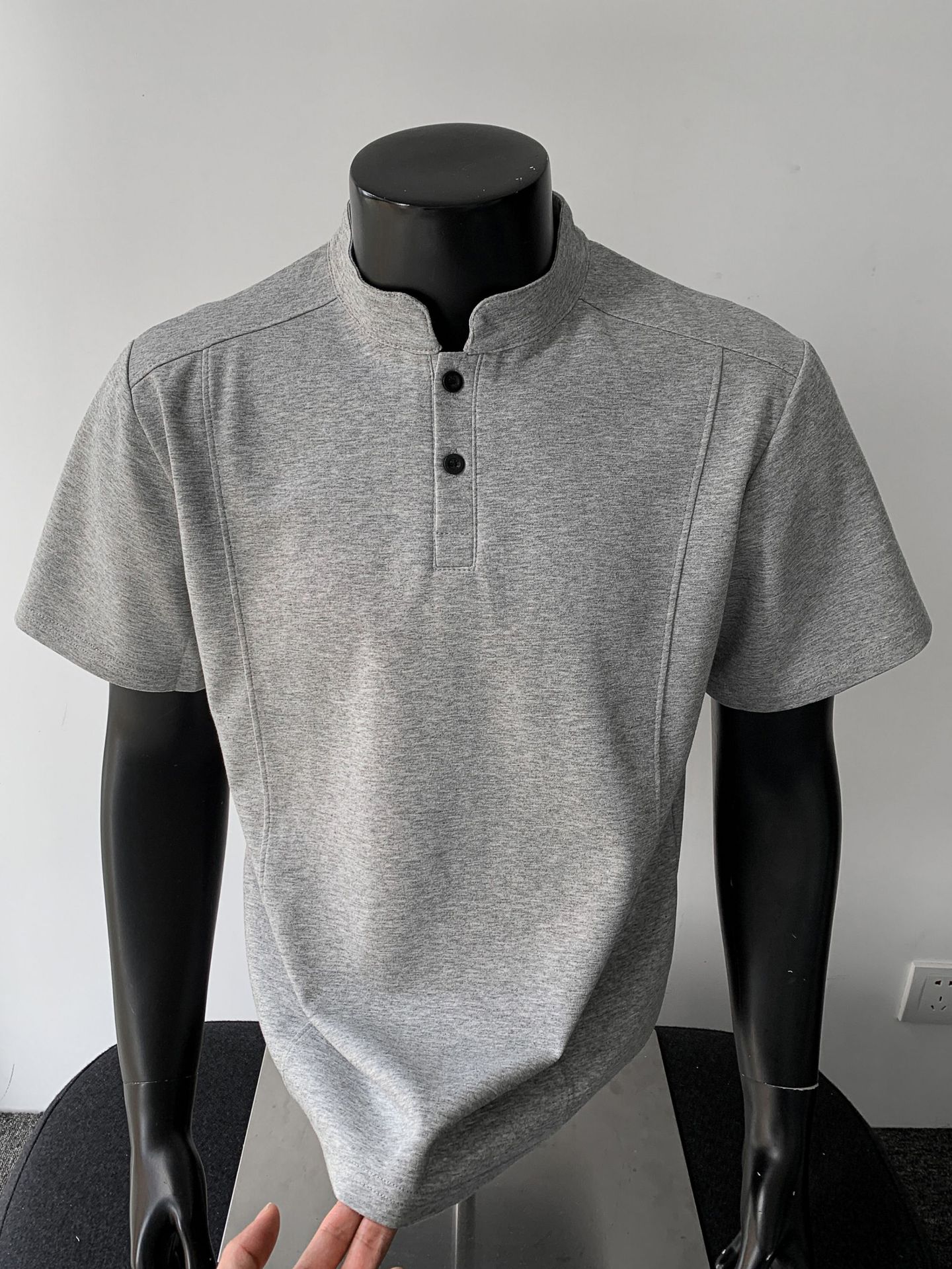 Factory Wholesale Stand Collar T-Shirt with High-Quality Space Cotton Splicing Men's Fashion Short-Sleeve Boxy Top