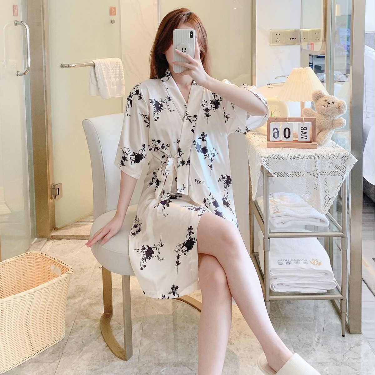 Bathrobe women's silk spring and autumn long fresh net red pajamas seven-point sleeve bathrobe sweatshirt manufacturers wholesale