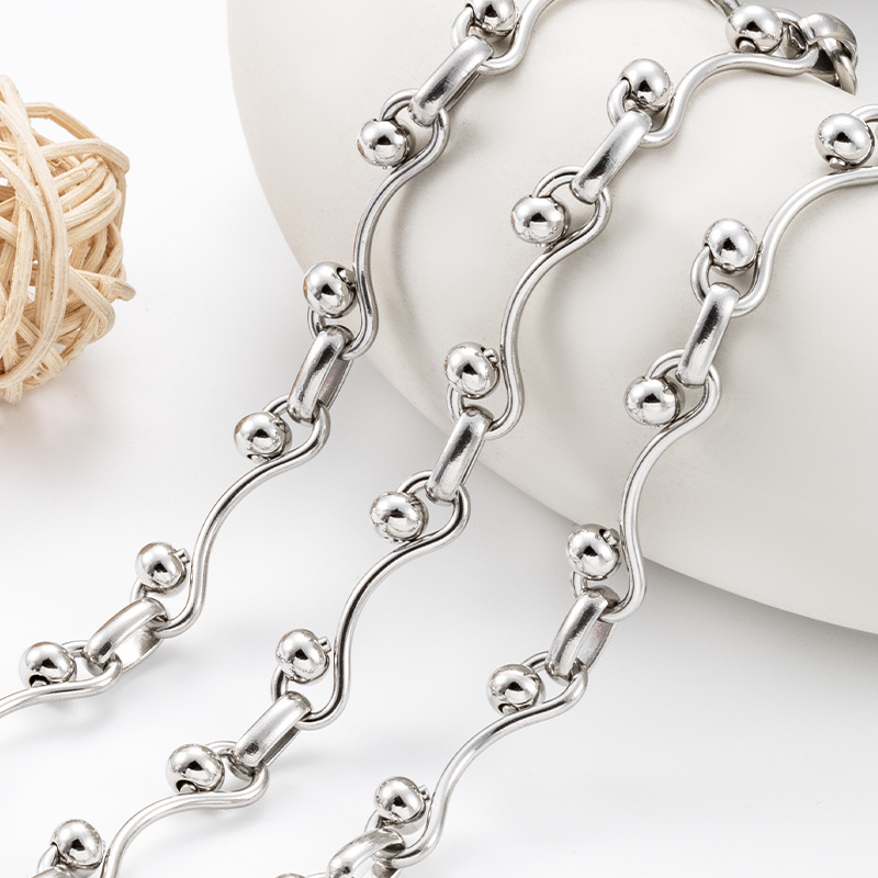 New Stainless Steel Handmade Chain Double Bead Chain Non-Fading Necklace Bracelet Heavy Industry Clavicle Chain Stainless Steel Chain DIY