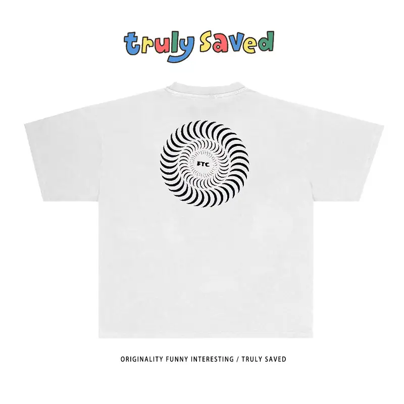 European and American circular fashion brand oversized high street style heavyweight pure cotton T-shirt blue versatile hip-hop ins short sleeved American style