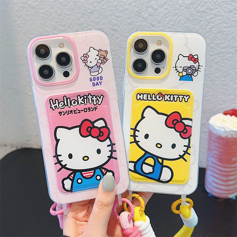 Kitty Cat Card Case for Apple 16promax Phone Case with Lanyard 13 14 15 Soft Case 15pro11