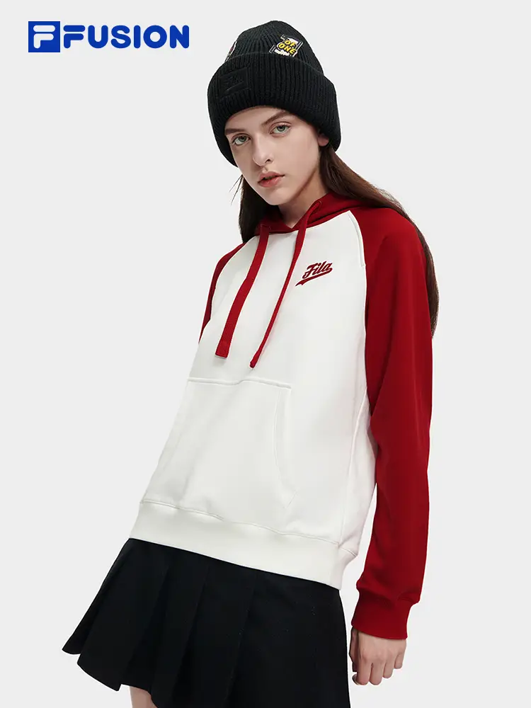 Fila Fusion Fila Trendy Hooded Sweatshirt Women's pure cotton Raglan Sleeves Knitting Trendy Sports Flap Pocket pants Tops