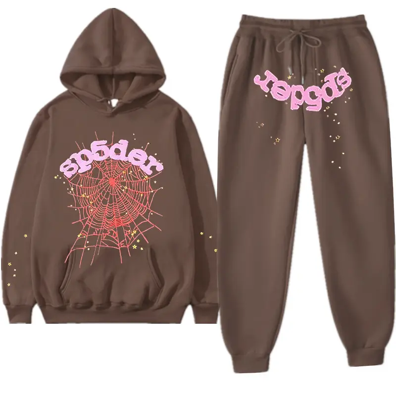 US Fashion Sp5der 55555 Foam Printing Men's and Women's Loose Hooded Sweatshirt Casual Trousers Sports suit Autumn