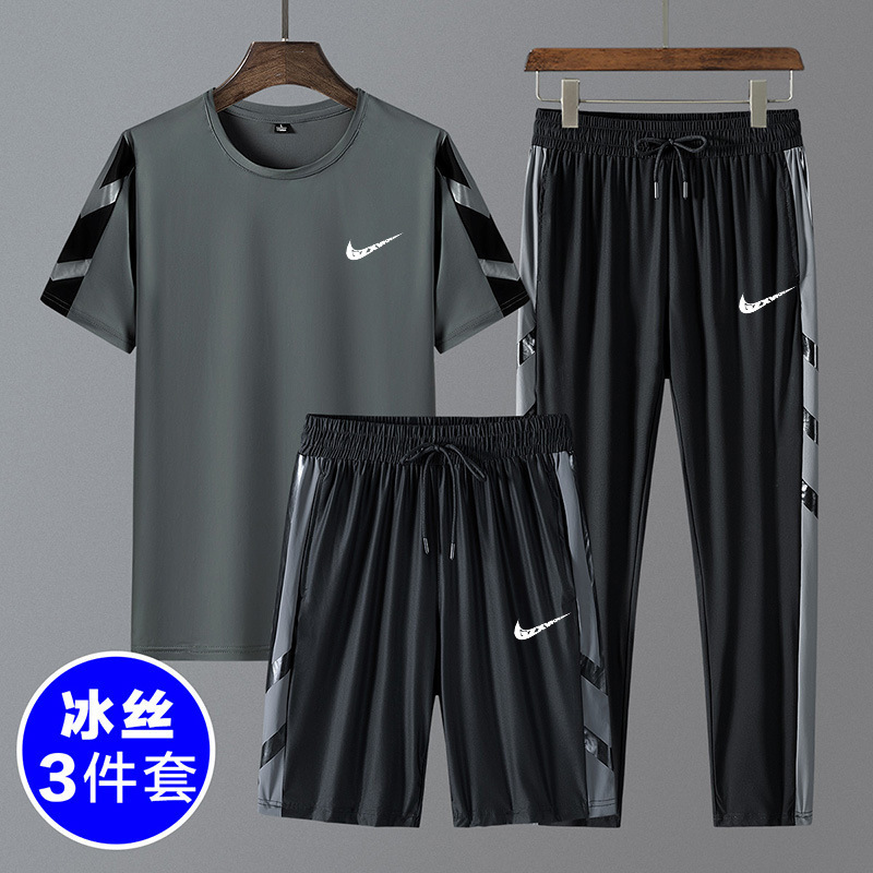 Ice Silk Sports Casual suit Men's Summer New Thin Short-sleeved Shorts Sports Running Clothes Men's Two-piece Set