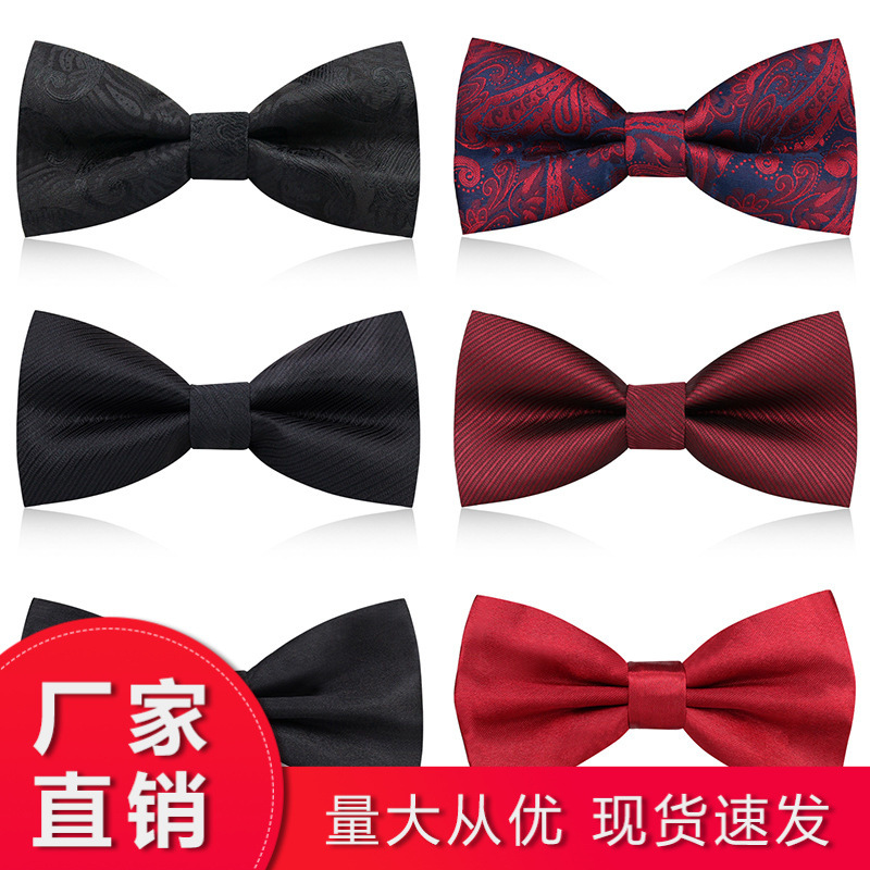 Men's Bow Tie Men's Best Man and Groom Wine Red Black Bow Tie Dress Wedding British Korean Style Bow