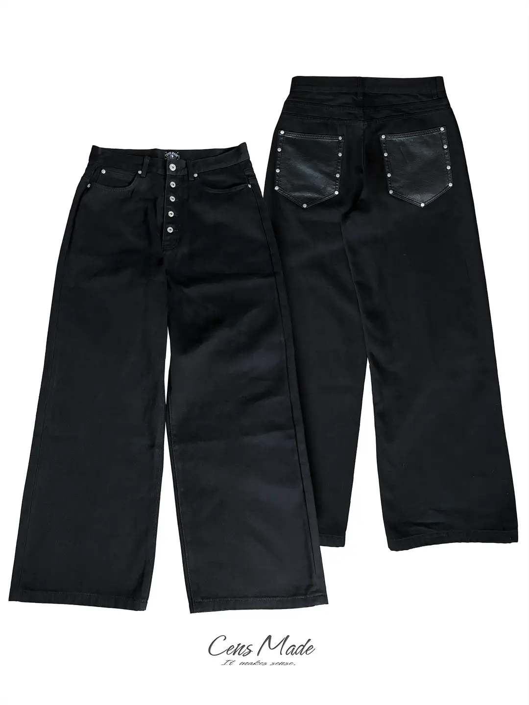 CENSMADE five button three-dimensional cut curved blade silhouette, loose patchwork pocket, black jeans baggy