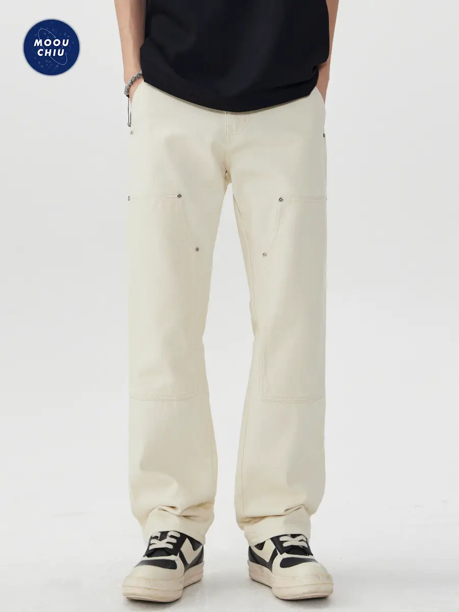 Muqiu Men's Wear ∠ American High Street cleanfit Rivet Casual Jeans Men's Loose Vibe Fashion Brand Long Pants