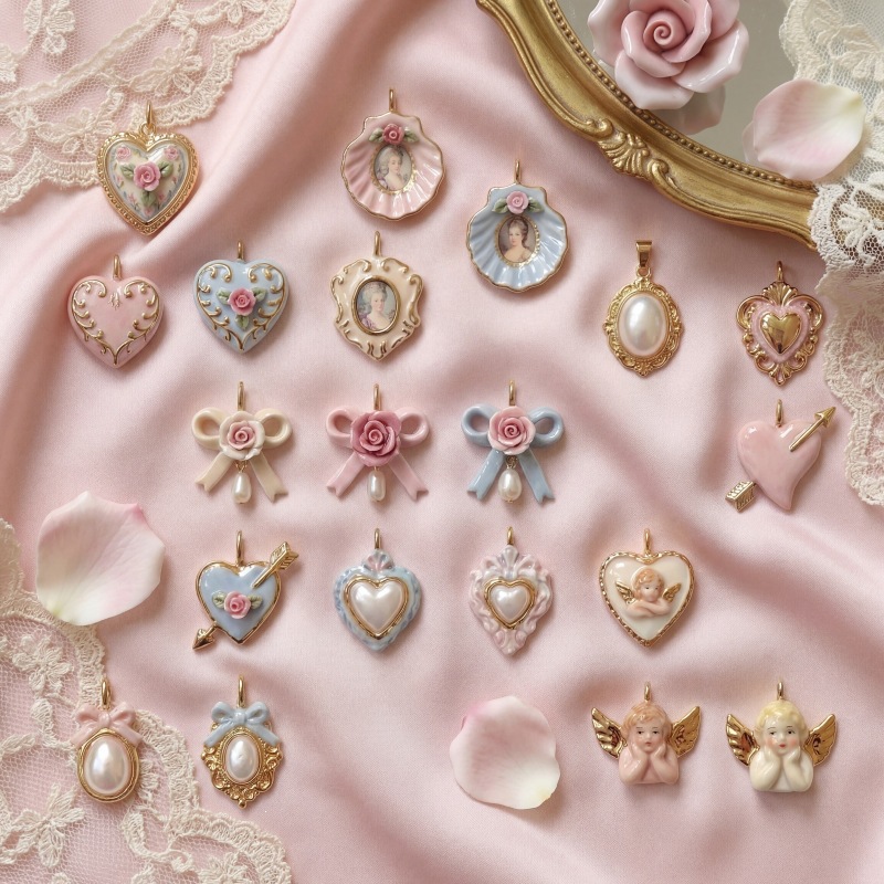 Cross-Border Independent Website Hot-Selling Sweet and Cute Heart-Shaped Small Pendant Pink Shell Bow Daily High-End Accessory