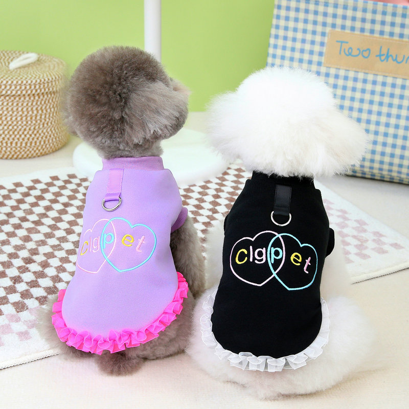 New Autumn and Winter Pet Cat Dog Clothes Korean Anti-hair Bitter Bear Teddy fleece-lined Warm 24 Heart Flower Sweatshirt