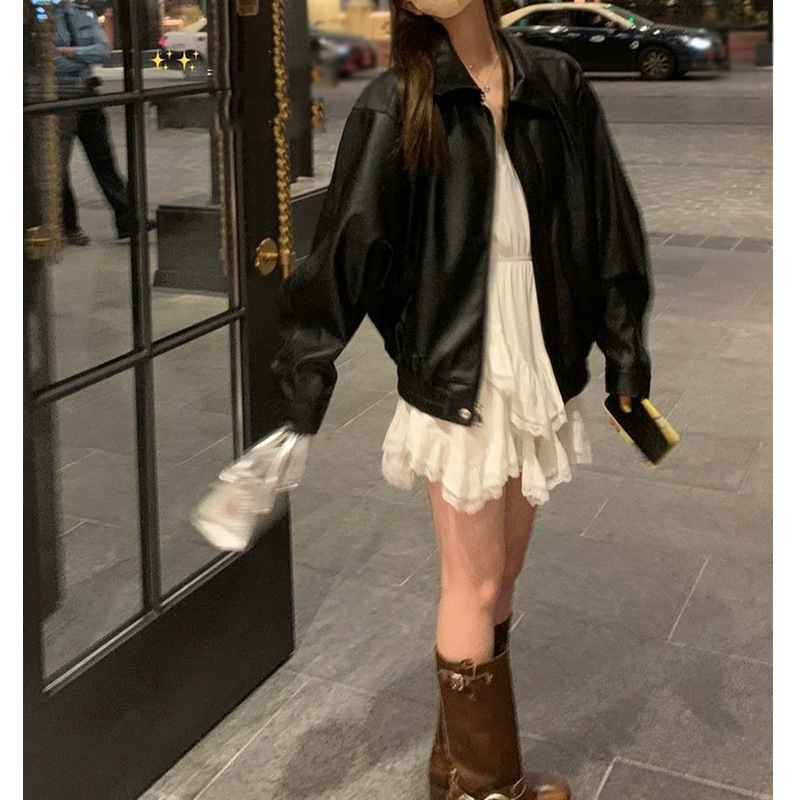 Black leather coat for women Spring and Autumn 2023 new popular Hong Kong style high-grade small leather jacket this year