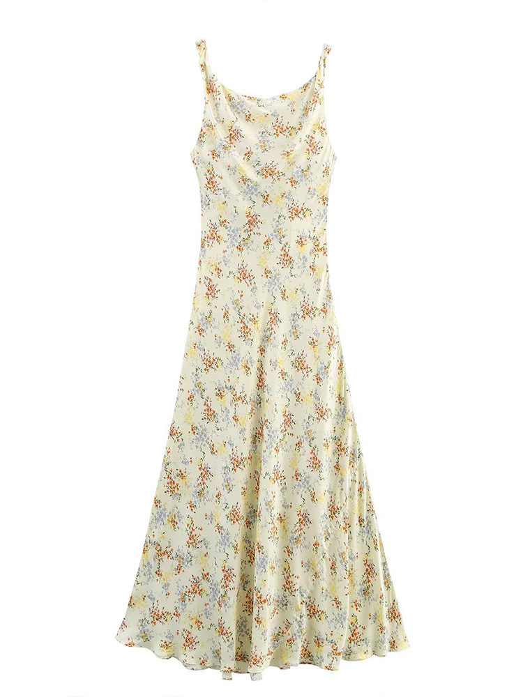 2025 New Summer Women's Clothing, Fashionable and Versatile, Simple Design, Silk Satin Texture Printed Dress