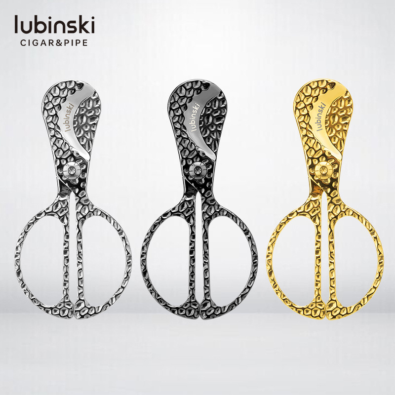 Lubinski cigar scissors hammer mesh pattern stainless steel large diameter double edge handle LUBINSKI portable cigar scissors