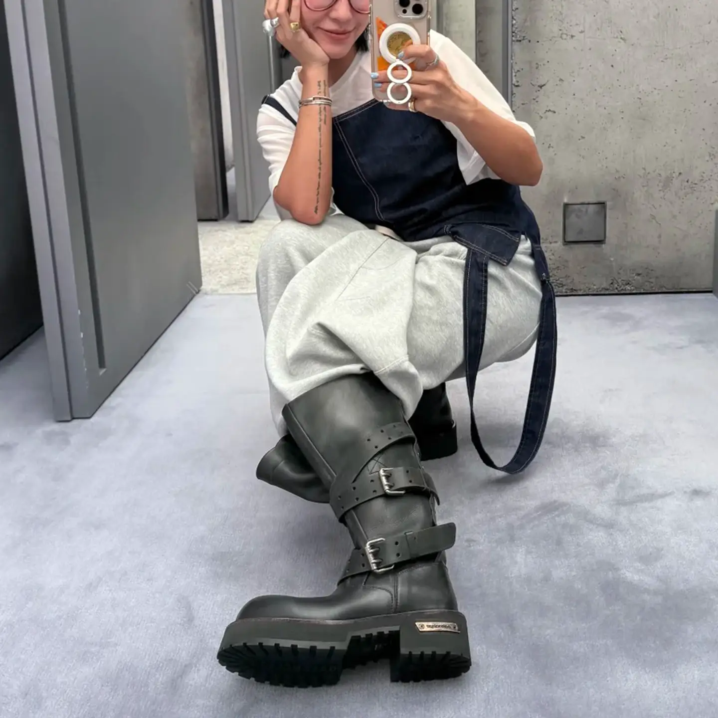Venom Paris Venom Boots Leather Buckle Big Tube Thick Bottom Motorcycle Boots Women's Boots Big Toe Boots