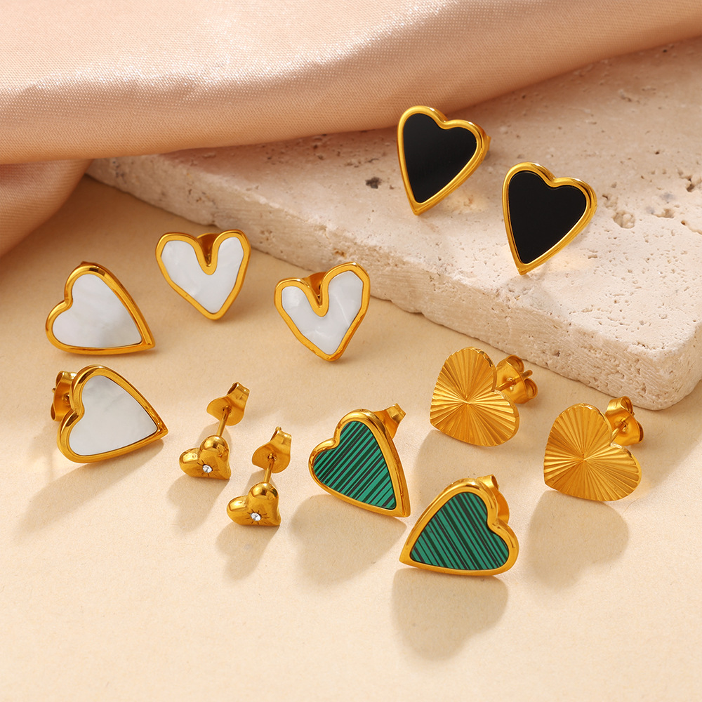 European and American Cross-Border Retro Gold Irregular White Shell Heart-Shaped Earrings, Fashionable and Simple Ins-Style Heart-Shaped Ear Accessories