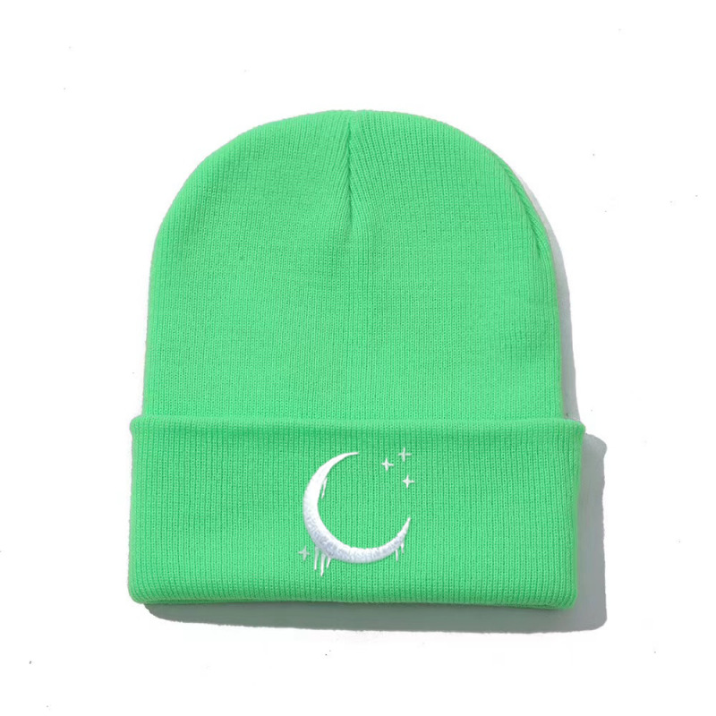 Cross-border AliExpress Amazon Moon Star Embroidery Knitted Hat Autumn and Winter Wool Hat Outdoor Riding Pullover Hat
