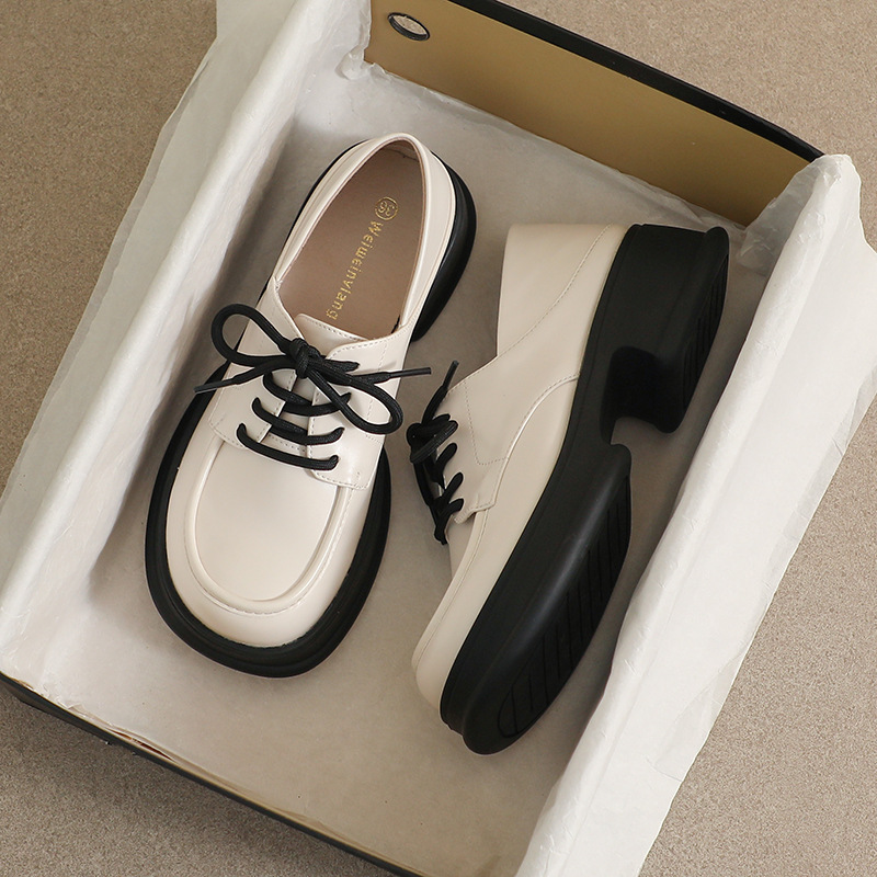 Weiwei women's chic 158-6 thick-soled leather shoes women's preppy style 2023 new autumn lace-up loafers women's soft-soled shoes