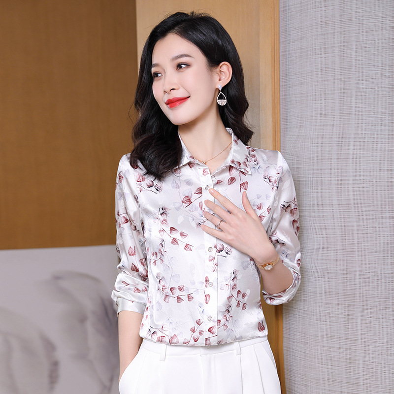 Silk Long-Sleeved Shirt, New Spring and Autumn Style, Retro Print, High-End Elegant Style, Elegant and Decent, Mulberry Silk Shirt for Women