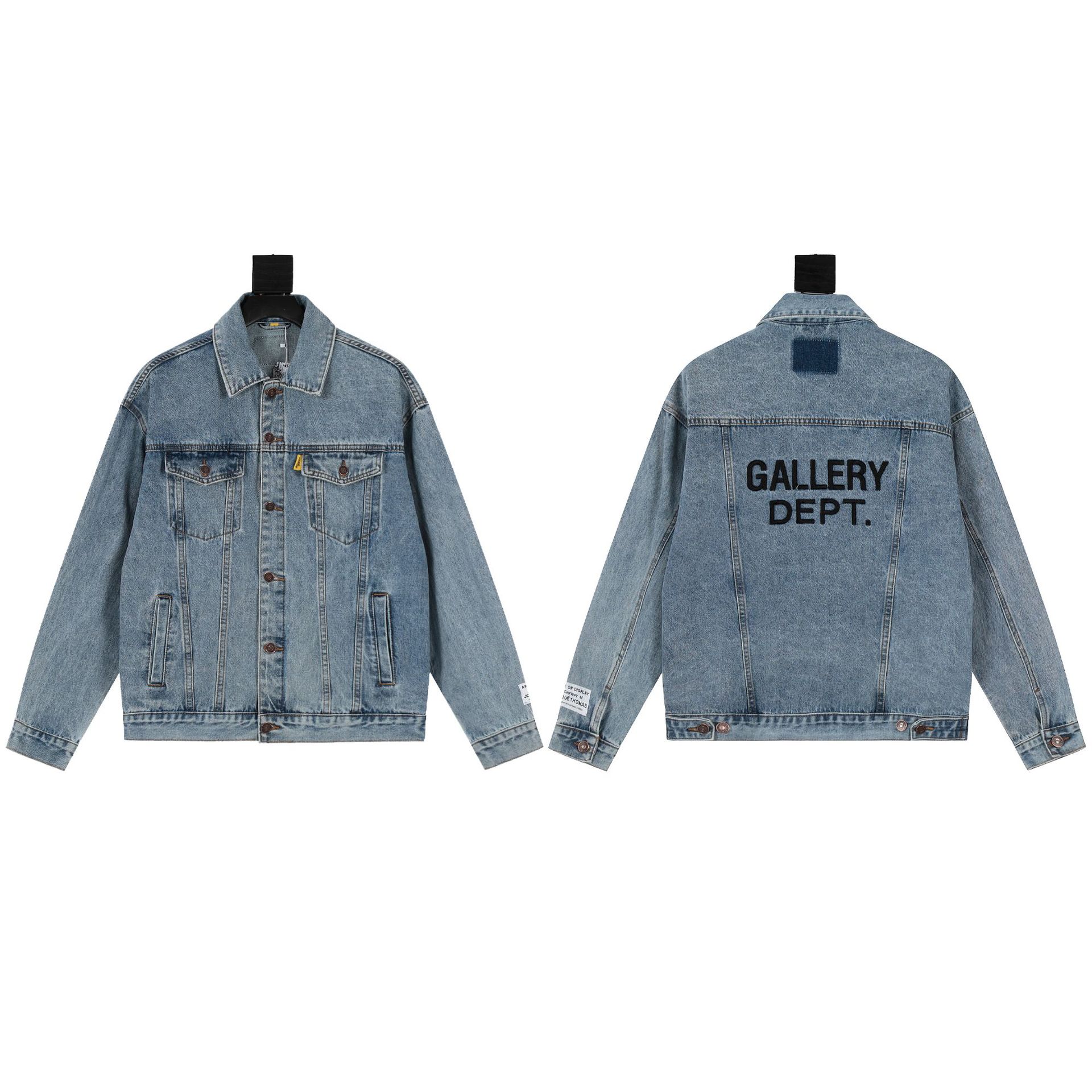 Gallery Basic Embroidered Logo Washed Blue Destroyed Denim Jacket High Street Jacket