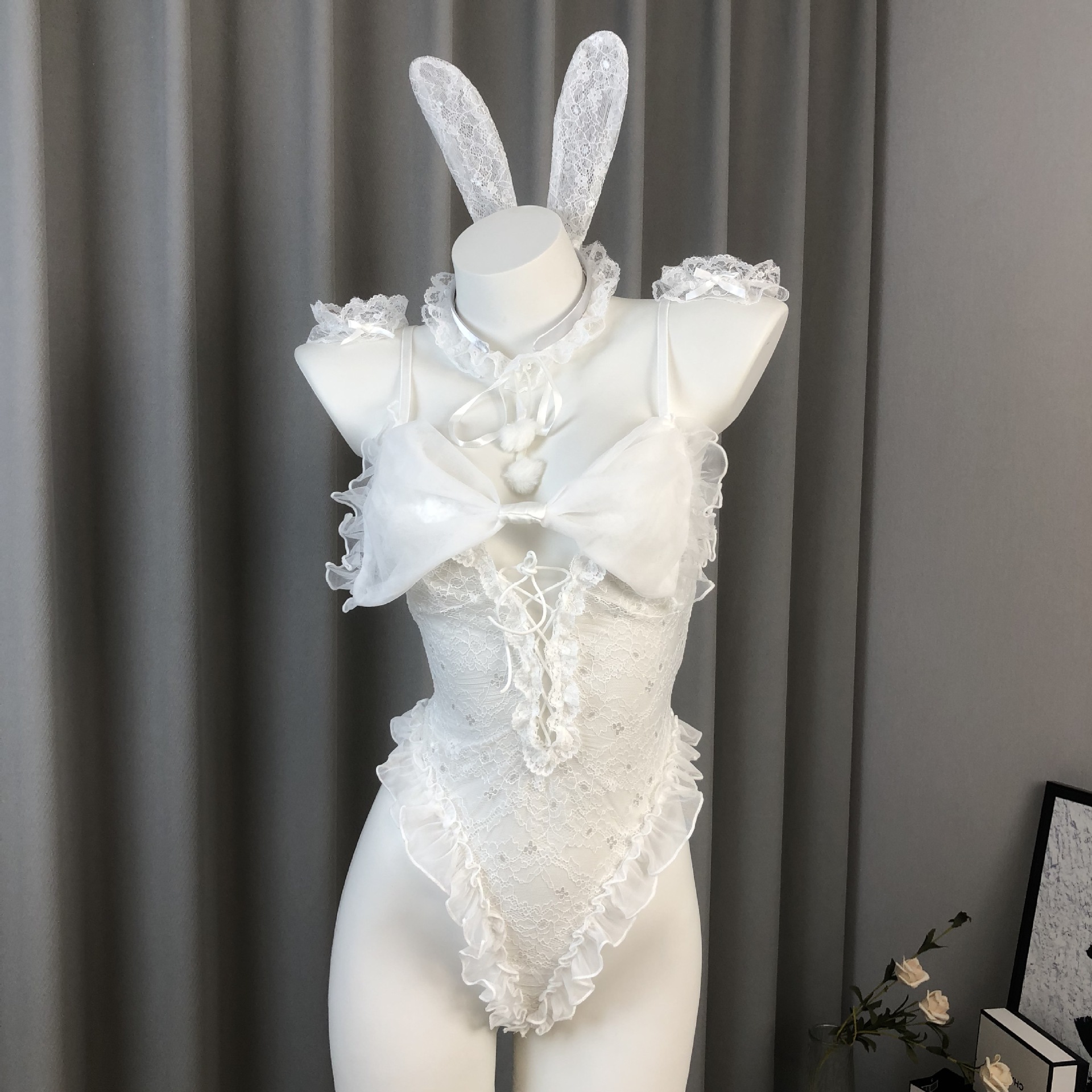 Gardenia Sexy Lingerie Bunny Girl Bow-Tie No-Take-Off Jumpsuit Open Crotch Small Breasts Sexy Pure Desire Shirt Sleeping 8082