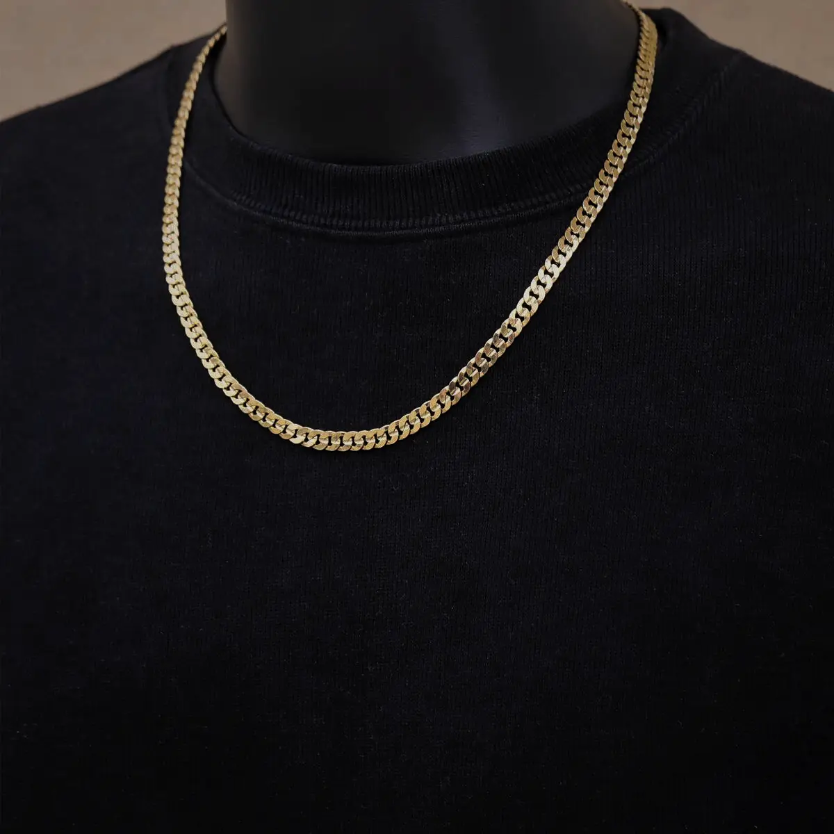 Copper-Clad 14K Gold Flat Cuban Chain American West Coast Hip-Hop 6.5mm Plain Chain Men's Classic Retro Gold Necklace