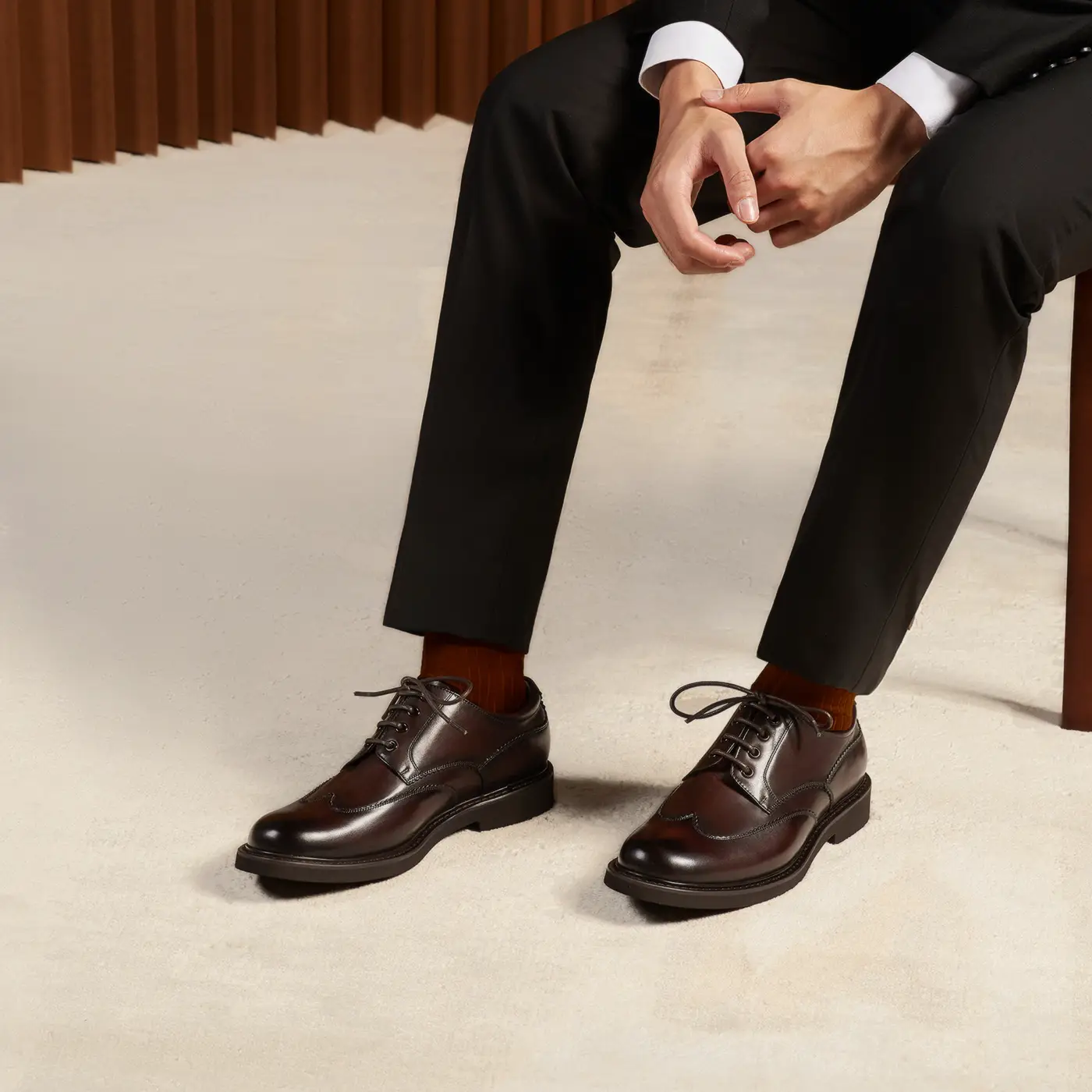 Thomwills Men Business Formal Brown Leather Shoes Handmade Men's Shoes British Round Toe Wedding Groom Derby Shoes