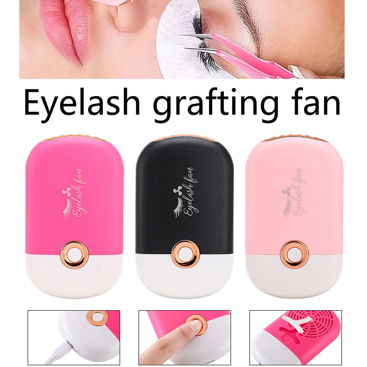 New cross-border manufacturers eyelash fan grafting hair dryer fashion mini air conditioning small fan USB charging portable