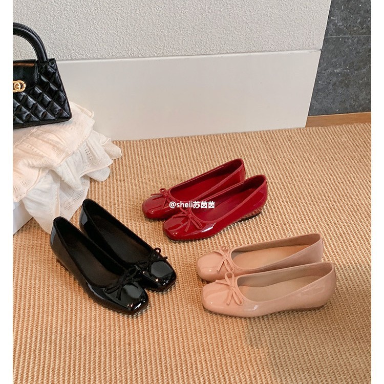 [Sheii Su Yinyin] 45mm Internal Height Increase~Super Soft Square-Toe Bow-Knot Commuter Ballet Shoes for Women