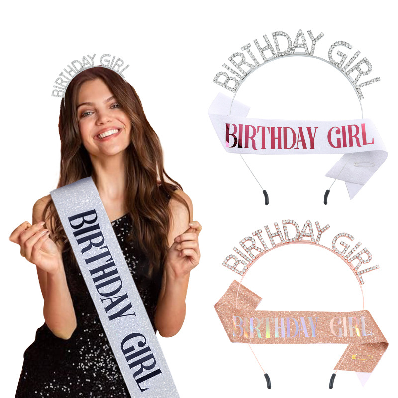 Fashion rhinestone headband shoulder strap BIRTHDAY GIRL suit girls BIRTHDAY decoration belt party gift