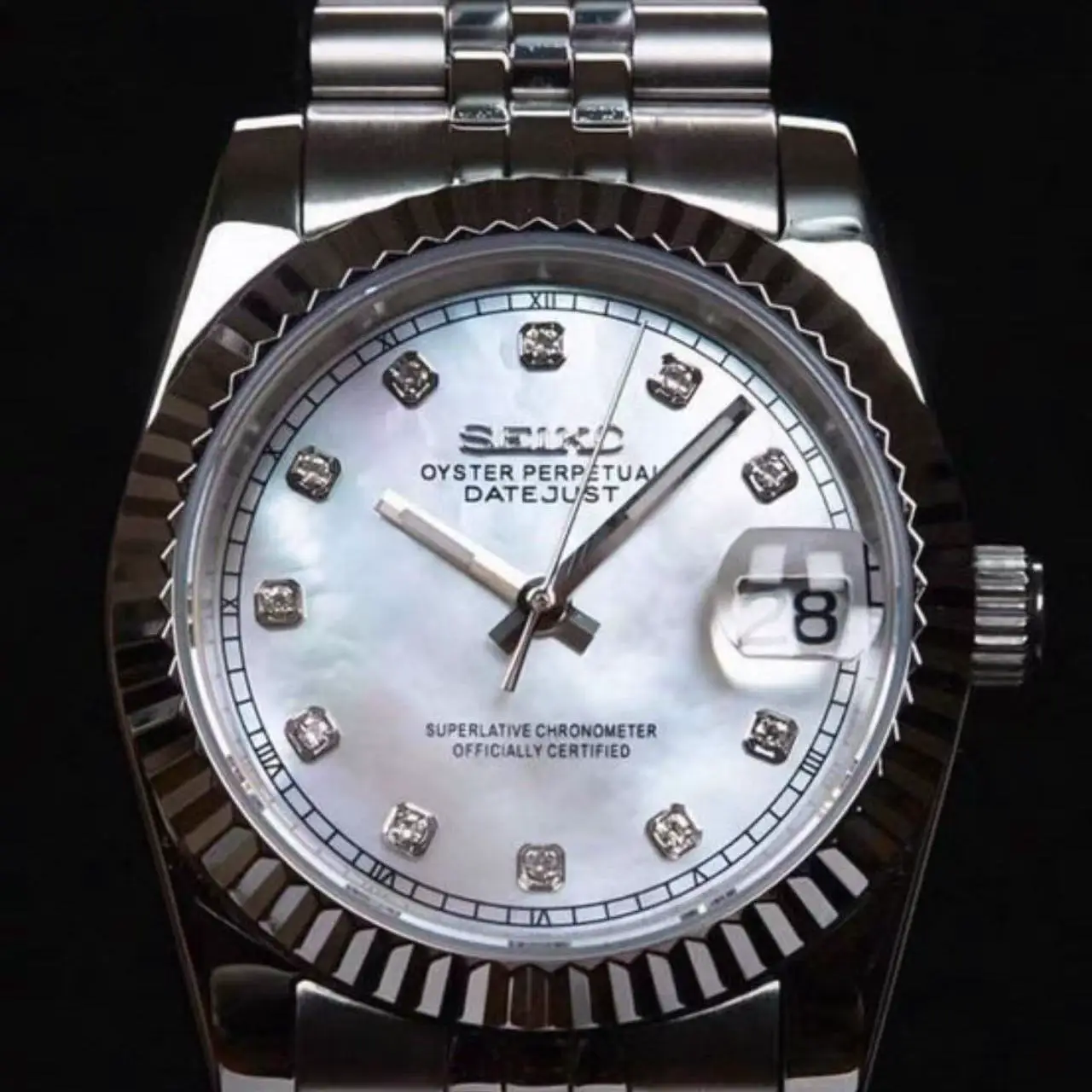 Seiko Oyster Perpetual Datejust Diamond MOP Dial Watch